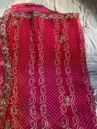 Pink Pure Chiffon Bandhej Saree with Gotta Patti Handwork