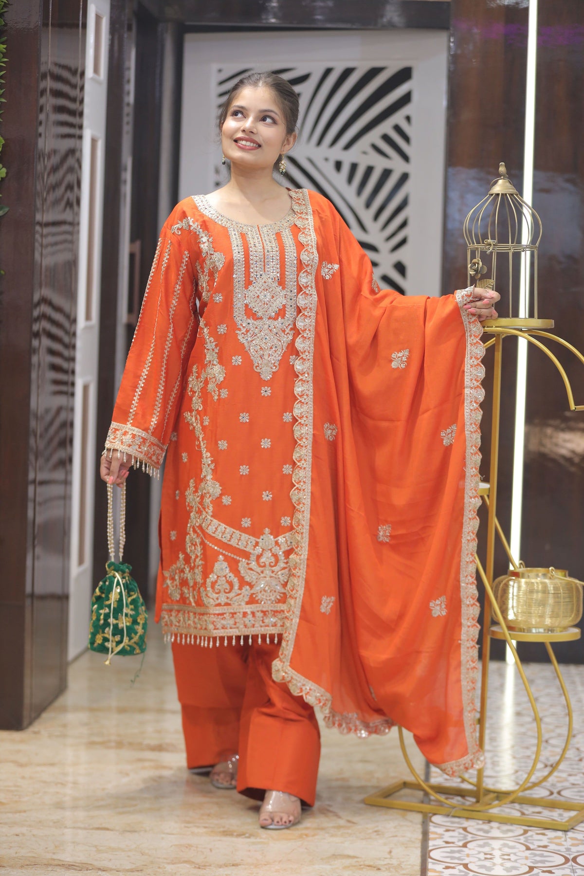Orange Premium Farshi Kurta Set For Women