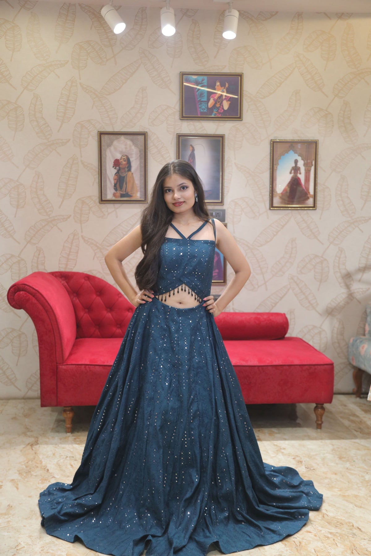 Blue Premium Chikankari Cocktail Gown For Women