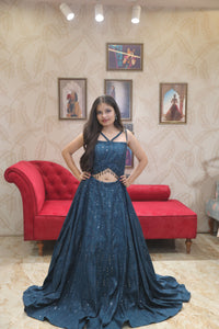 Blue Premium Chikankari Cocktail Gown For Women