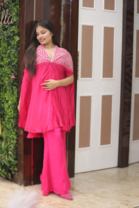 Pink Premium Open Sleeves Kaftan With Ball Bottoms For Women