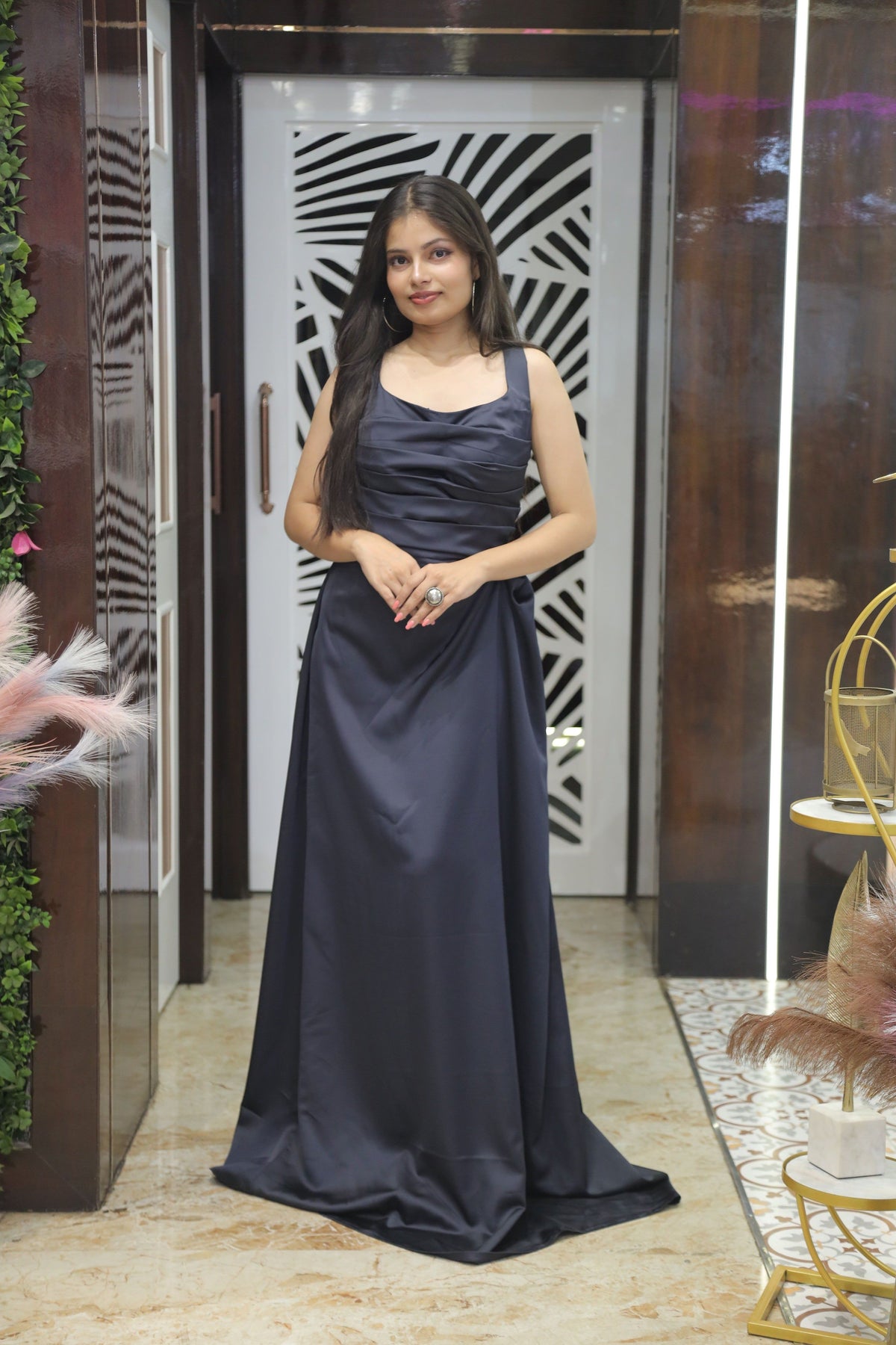Black Premium Satin Cocktail Gown For Women