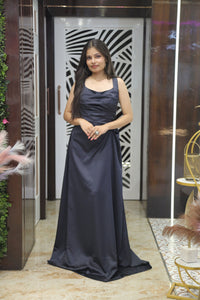 Black Premium Satin Cocktail Gown For Women