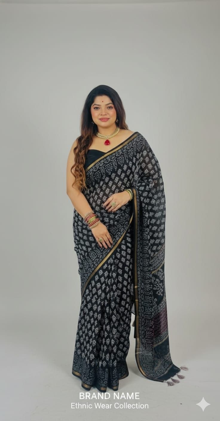 Black Pure Cotton Saree with Zari Work