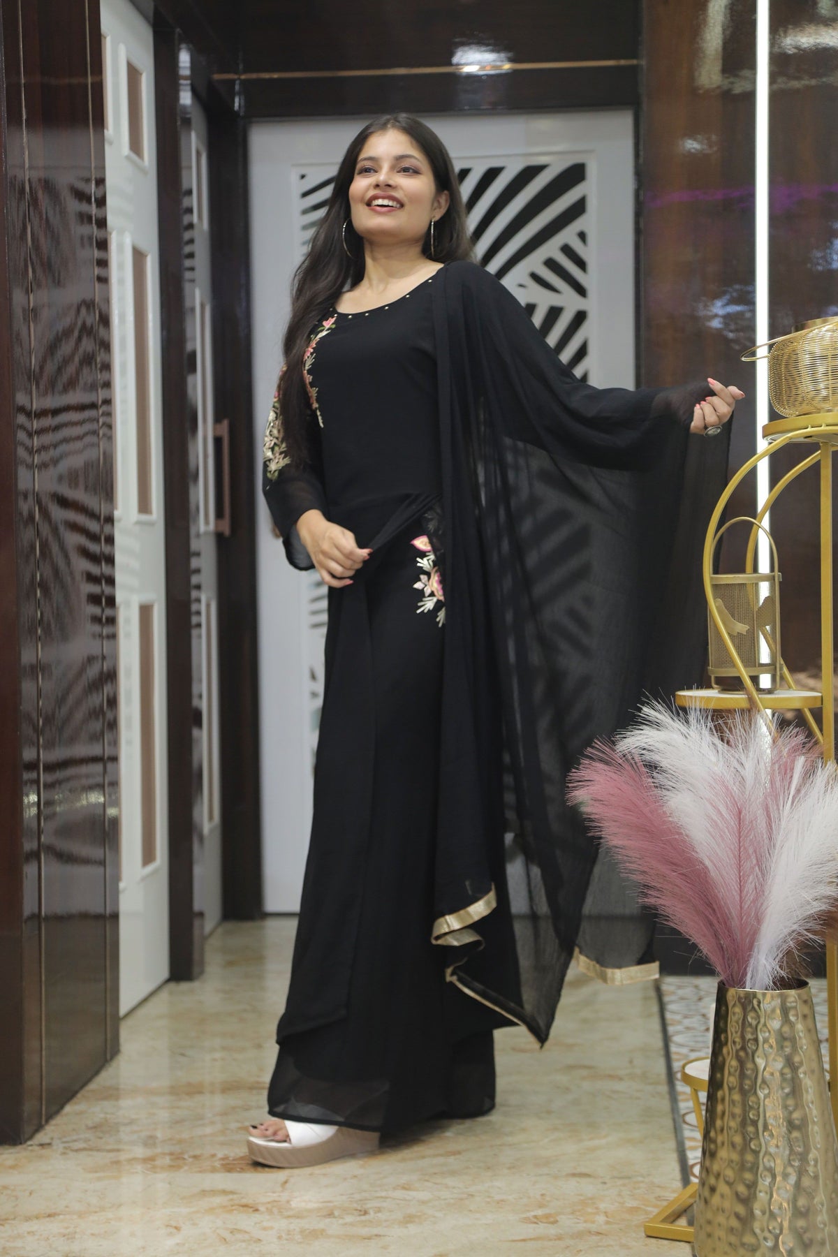 Black Premium Georgette Kurta Set For Women