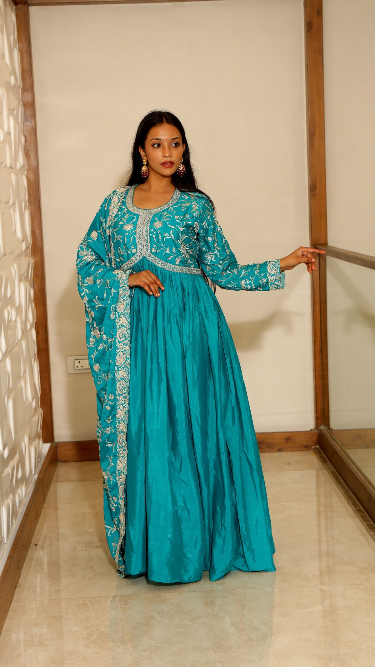Sea Green Premium Chinnon Kurta Set For Women