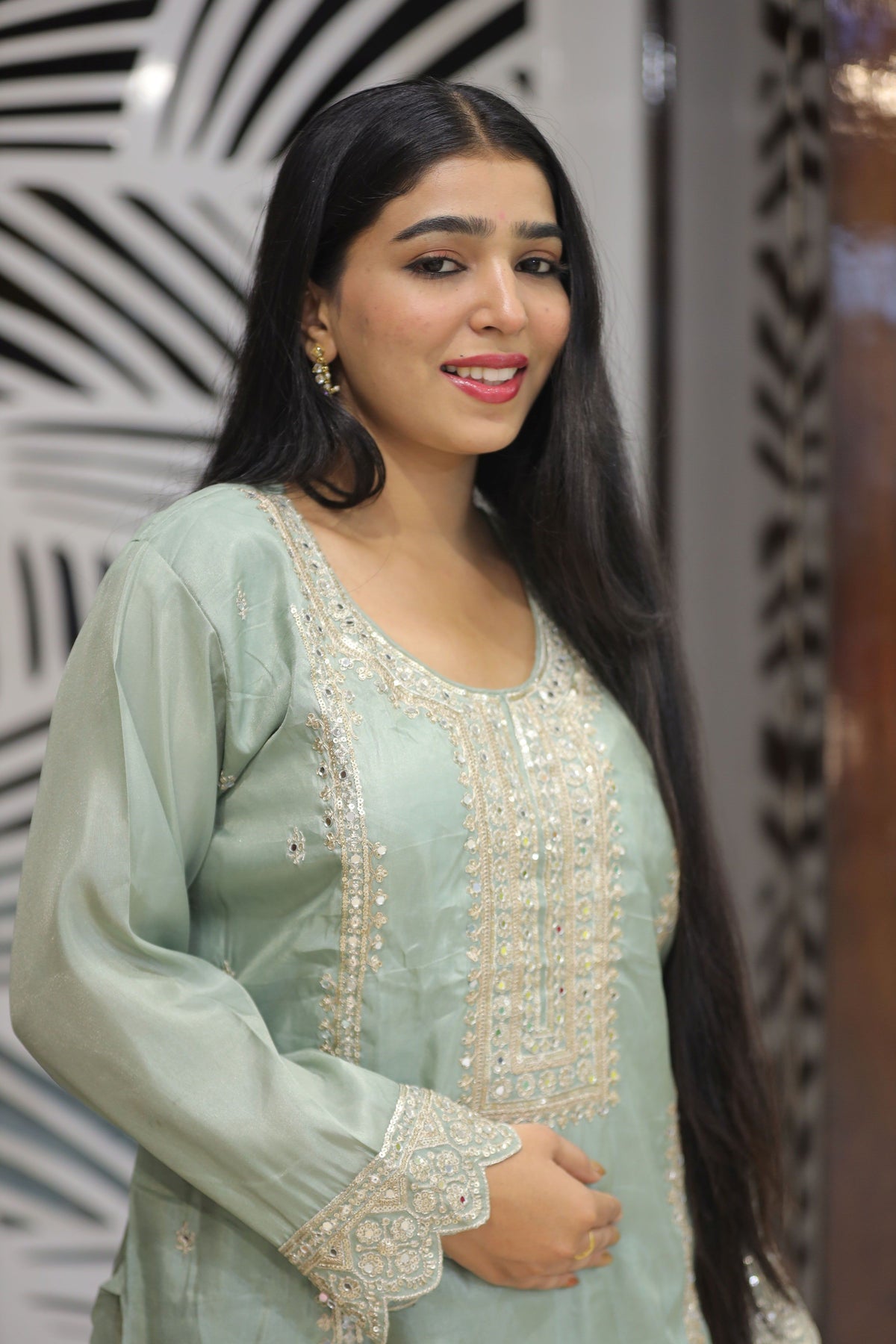 Peach And Orange Premium Chinnon Kurta Set For Women