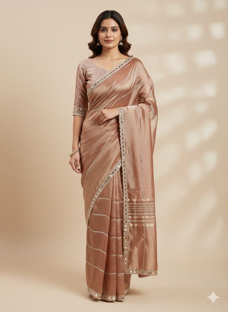 Rose Gold Jimmy Choo Organza Handwork Saree