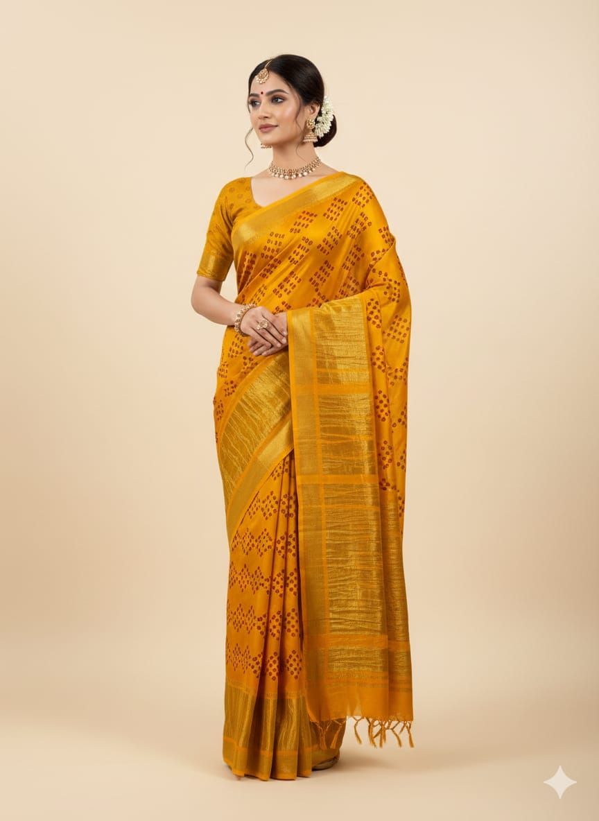 Yellow Modal Silk Saree with Zari Work