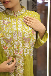 Green Premium Chinnon Kurta Set For Women
