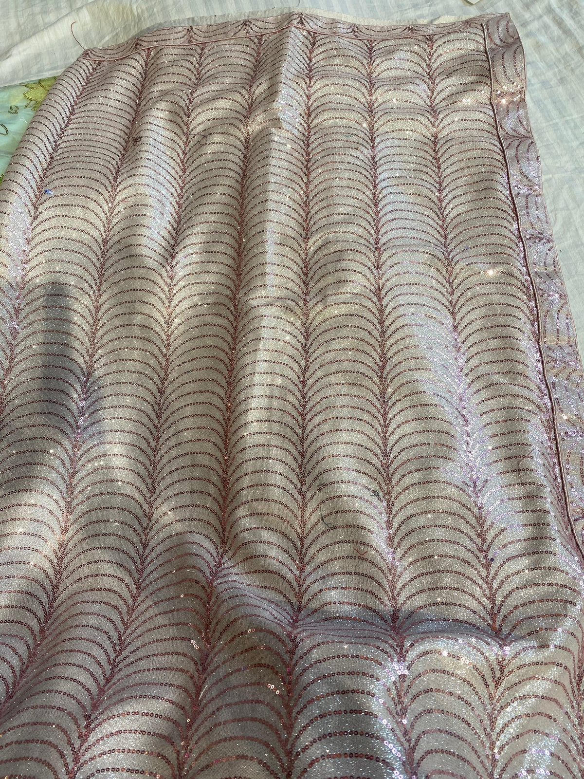 Peach Stretchable Shemri Saree with Sequence Work