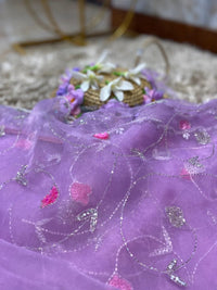 Lavender Organza Handwork Saree