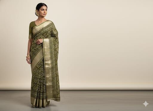 Green Modal Silk Bandhej Saree