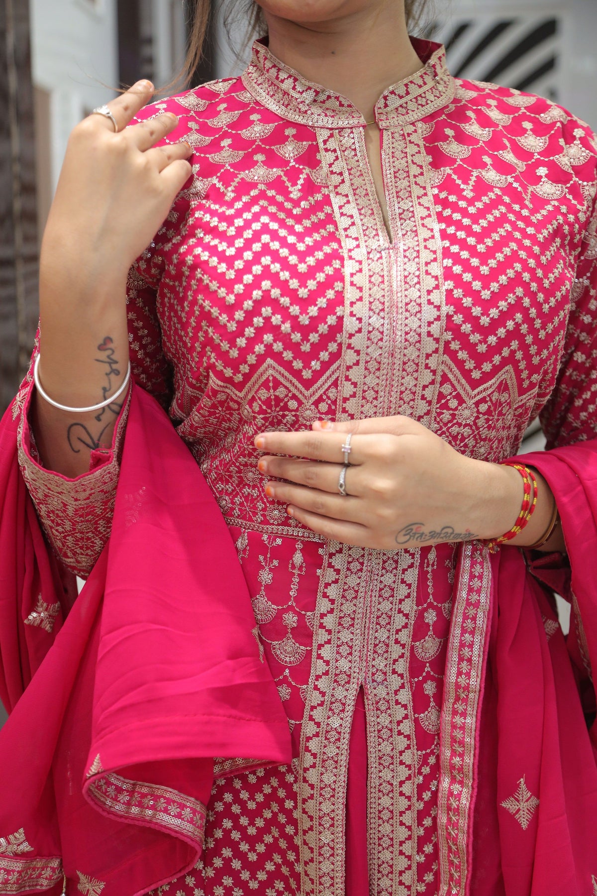 Pink Premium Georgette Indo-Western Set For Women