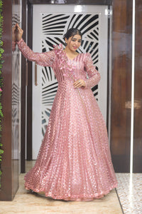 Pink Premium Sequins Cocktail Gown For Women