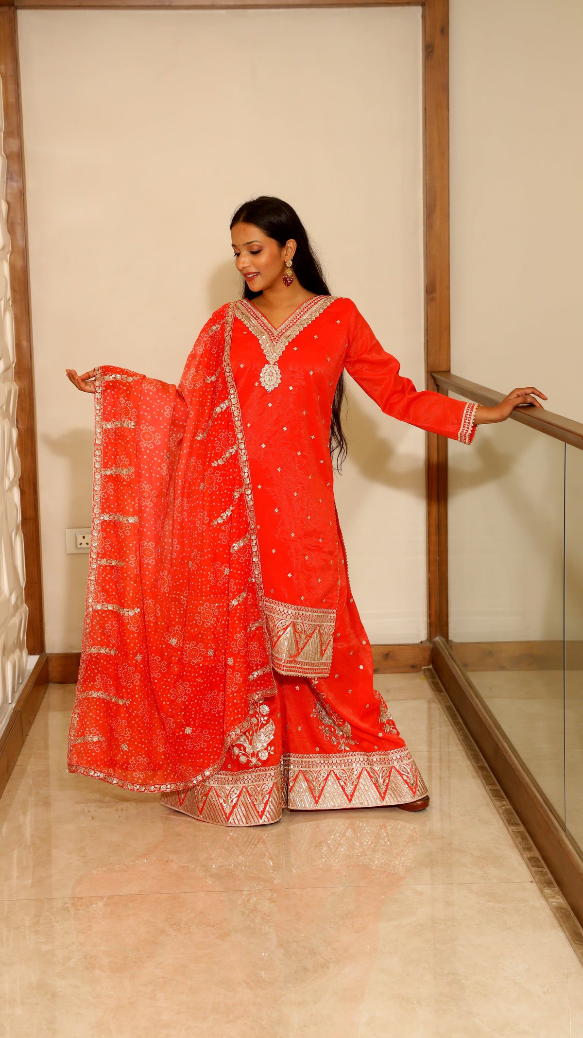 Orange Premium Tissue Silk Kurta Set For Women