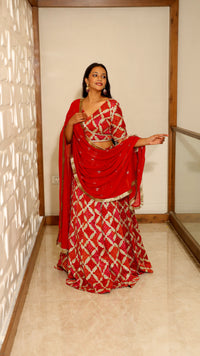 Orange Premium And Elegant Bandhej Lehenga For Women