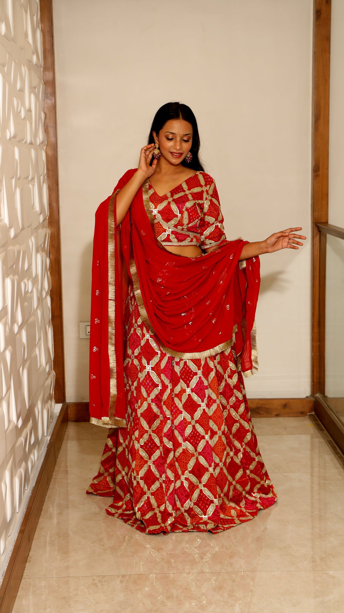 Orange Premium And Elegant Bandhej Lehenga For Women