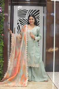 Peach And Orange Premium Chinnon Kurta Set For Women