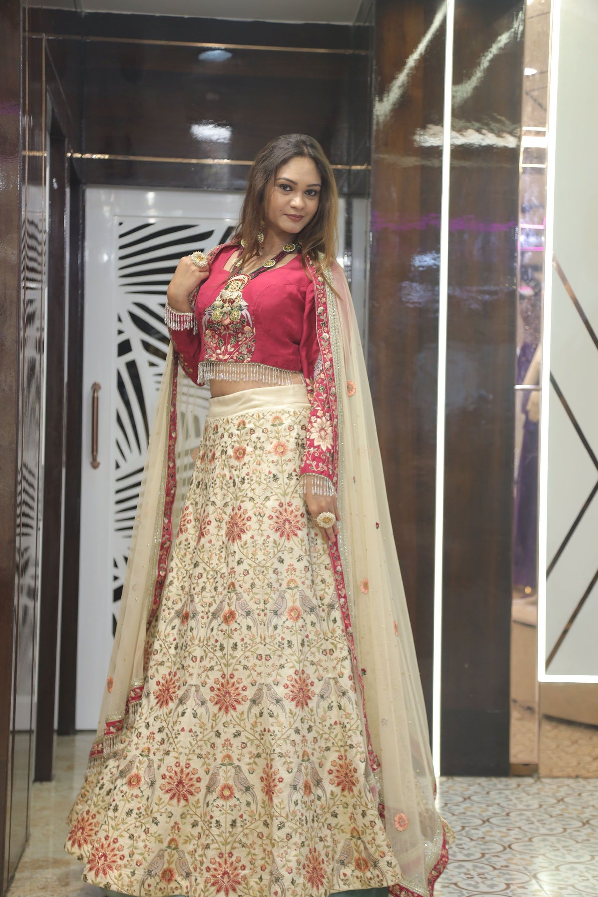 Cream Premium And Elegant Net Lehenga For Women