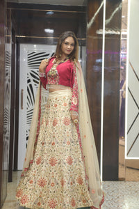 Cream Premium And Elegant Net Lehenga For Women