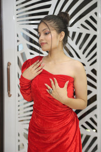 Red Premium Velvet Cocktail Gown For Women