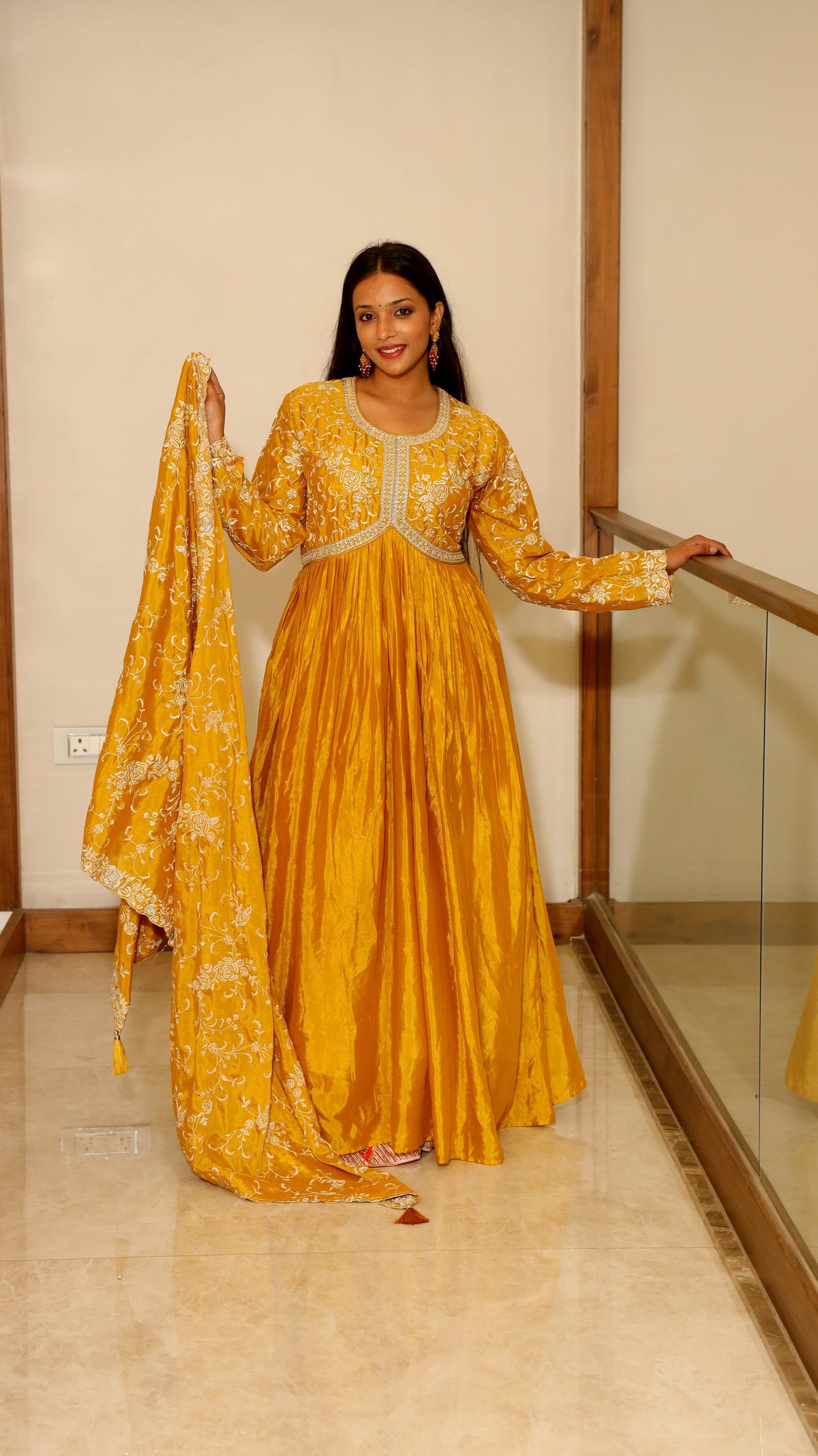 Yellow Premium Chinnon Kurta Set For Women