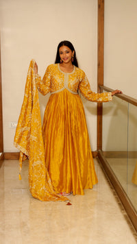 Yellow Premium Chinnon Kurta Set For Women