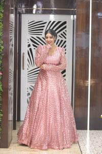 Pink Premium Sequins Cocktail Gown For Women