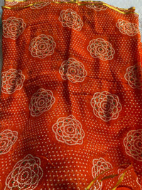 Orange Pure Chiffon Bandhej Saree with Sequence Work