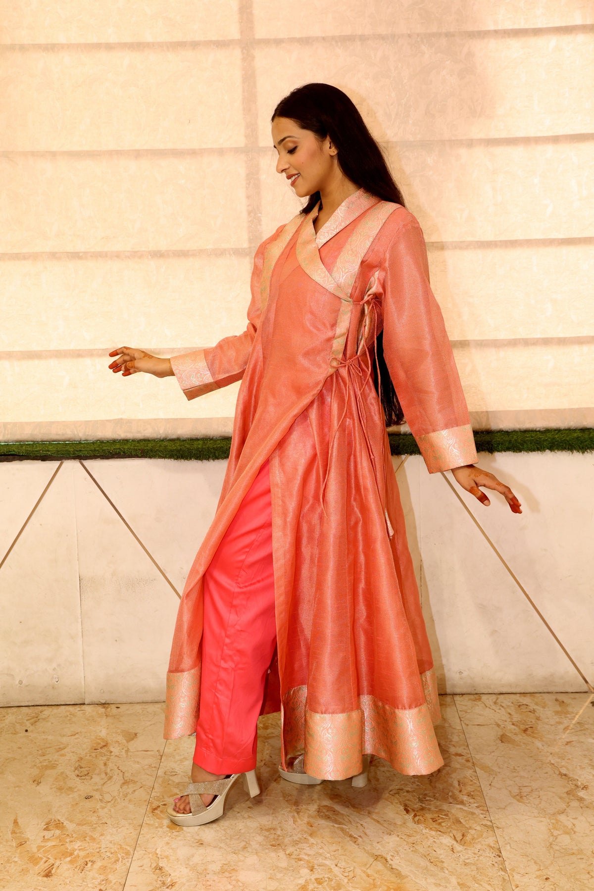 Orange Premium Chanderi Kurta Set For Women