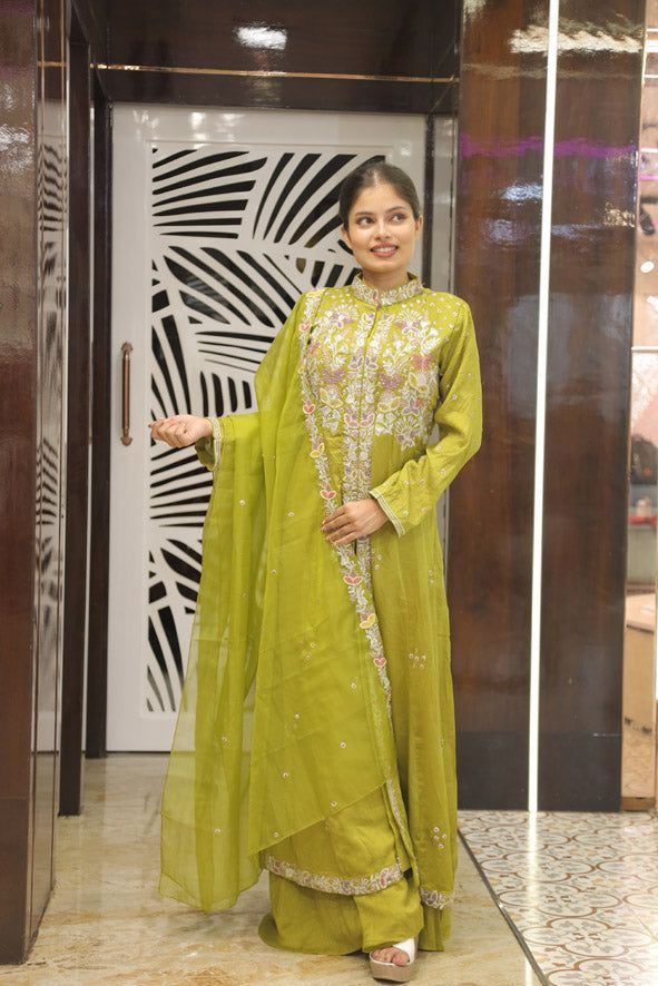 Green Premium Chinnon Kurta Set For Women