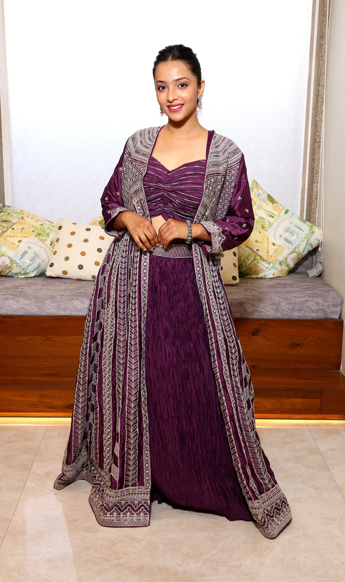 Purple Premium Crop Top With Shrug For Women