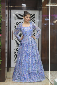 Blue Premium Net Cocktail Gown For Women