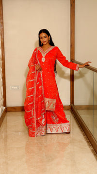 Orange Premium Tissue Silk Kurta Set For Women