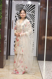Cream Premium Crepe Kurta Set For Women