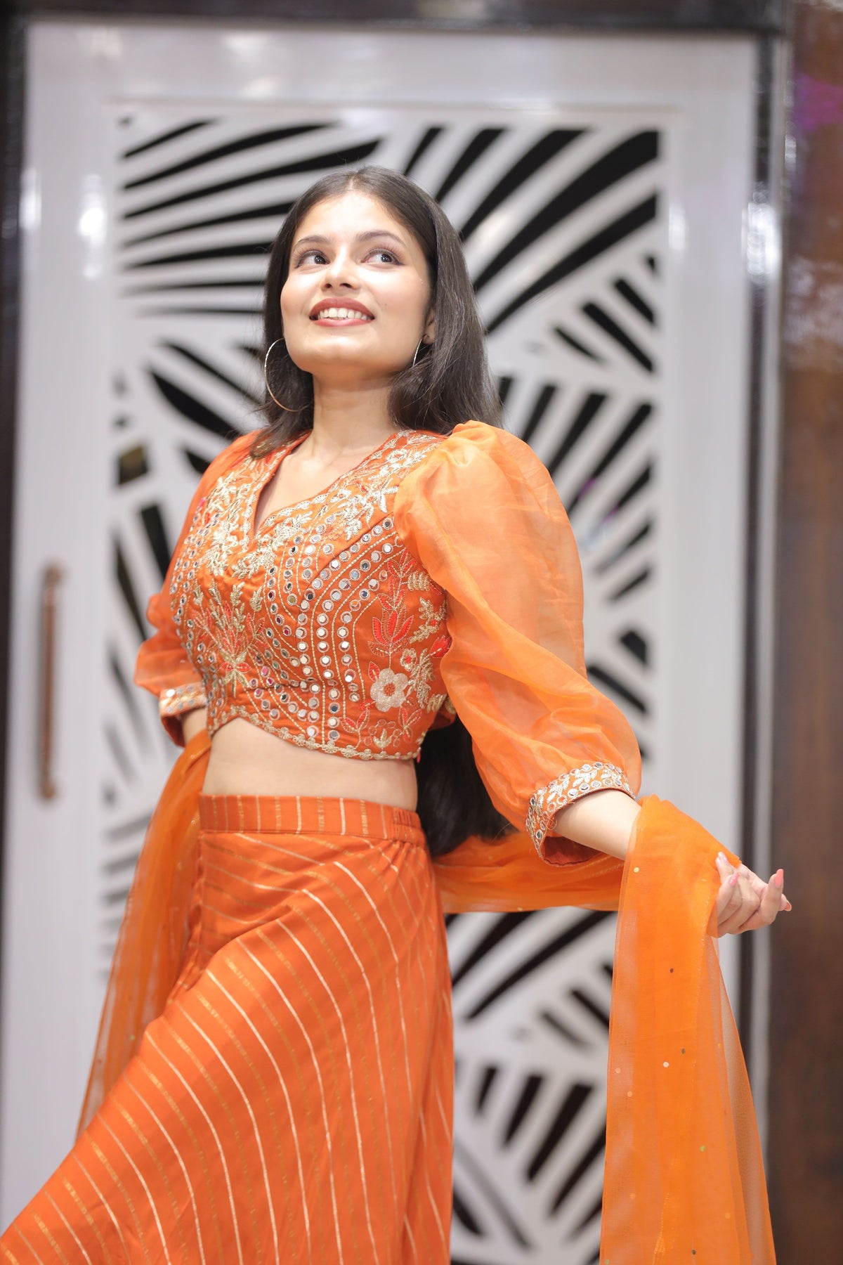 Orange Premium Crop Top With Palazzo For Women