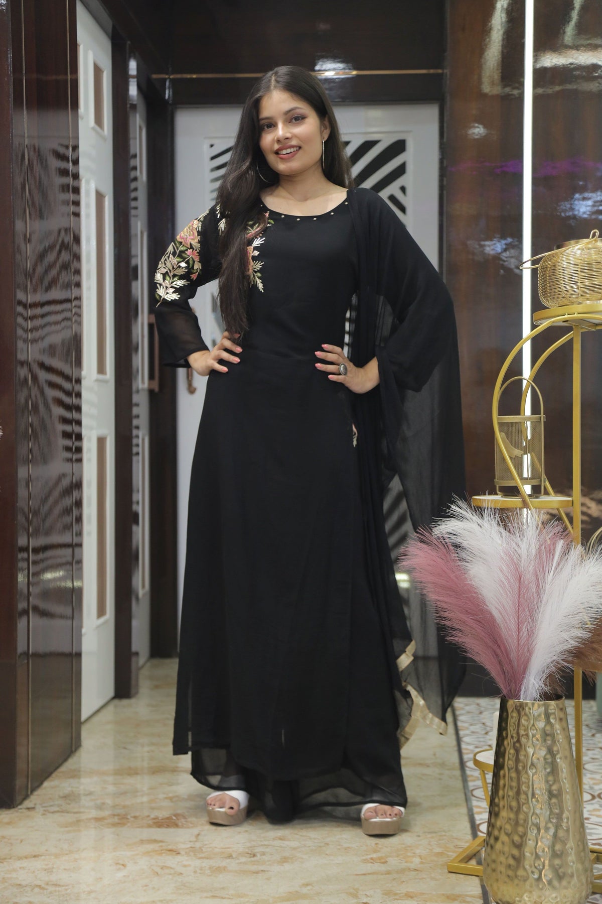 Black Premium Georgette Kurta Set For Women