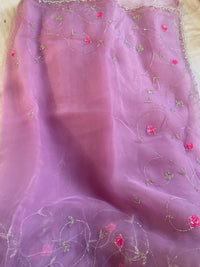 Lavender Organza Handwork Saree