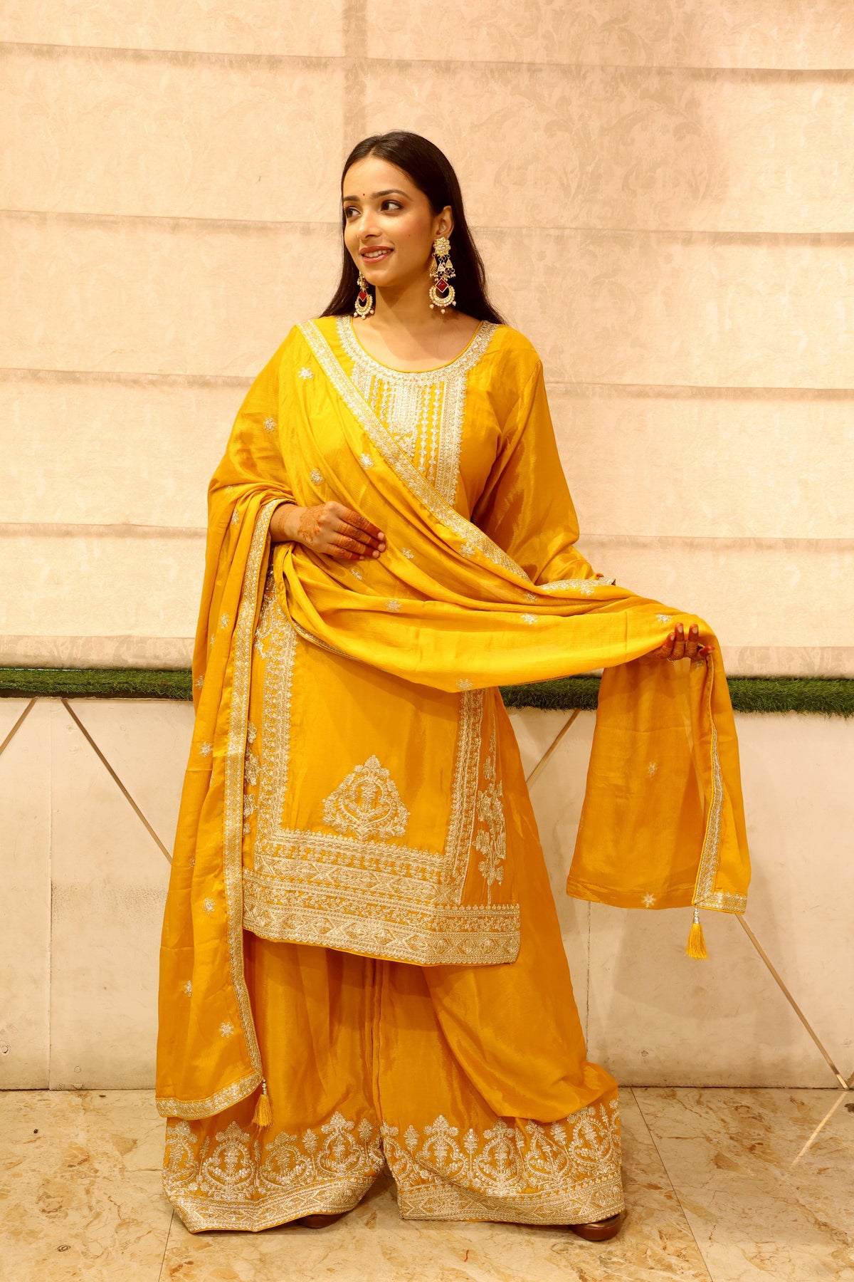 Yellow Premium Crepe Kurta Set For Women