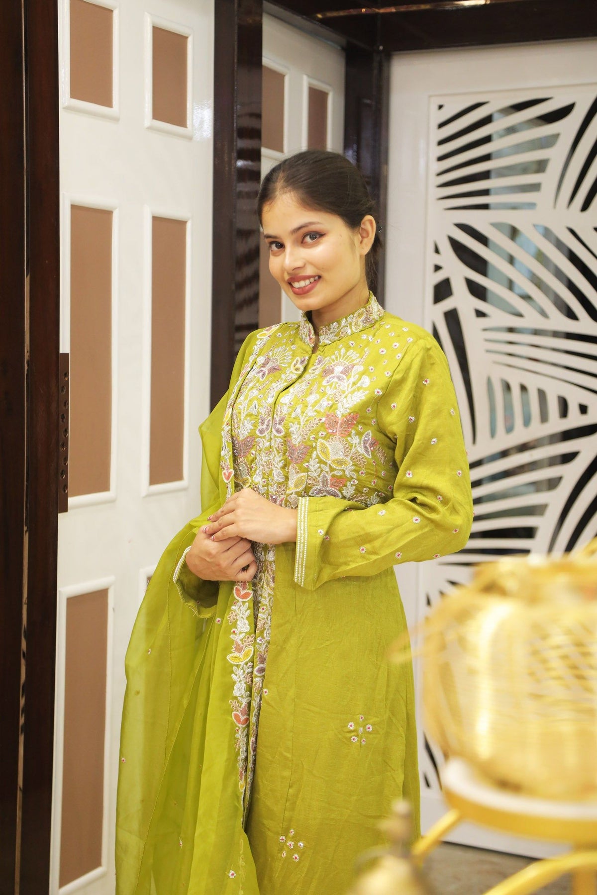 Green Premium Chinnon Kurta Set For Women