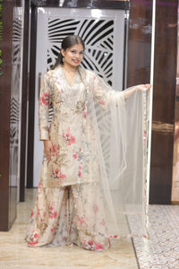 Cream Premium Crepe Kurta Set For Women