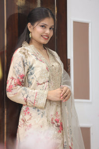 Cream Premium Crepe Kurta Set For Women