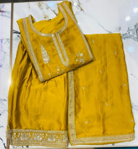 Yellow Satin Silk Short Kurta Garara with Dupatta