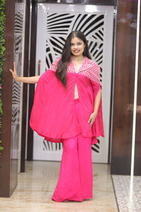 Pink Premium Open Sleeves Kaftan With Ball Bottoms For Women