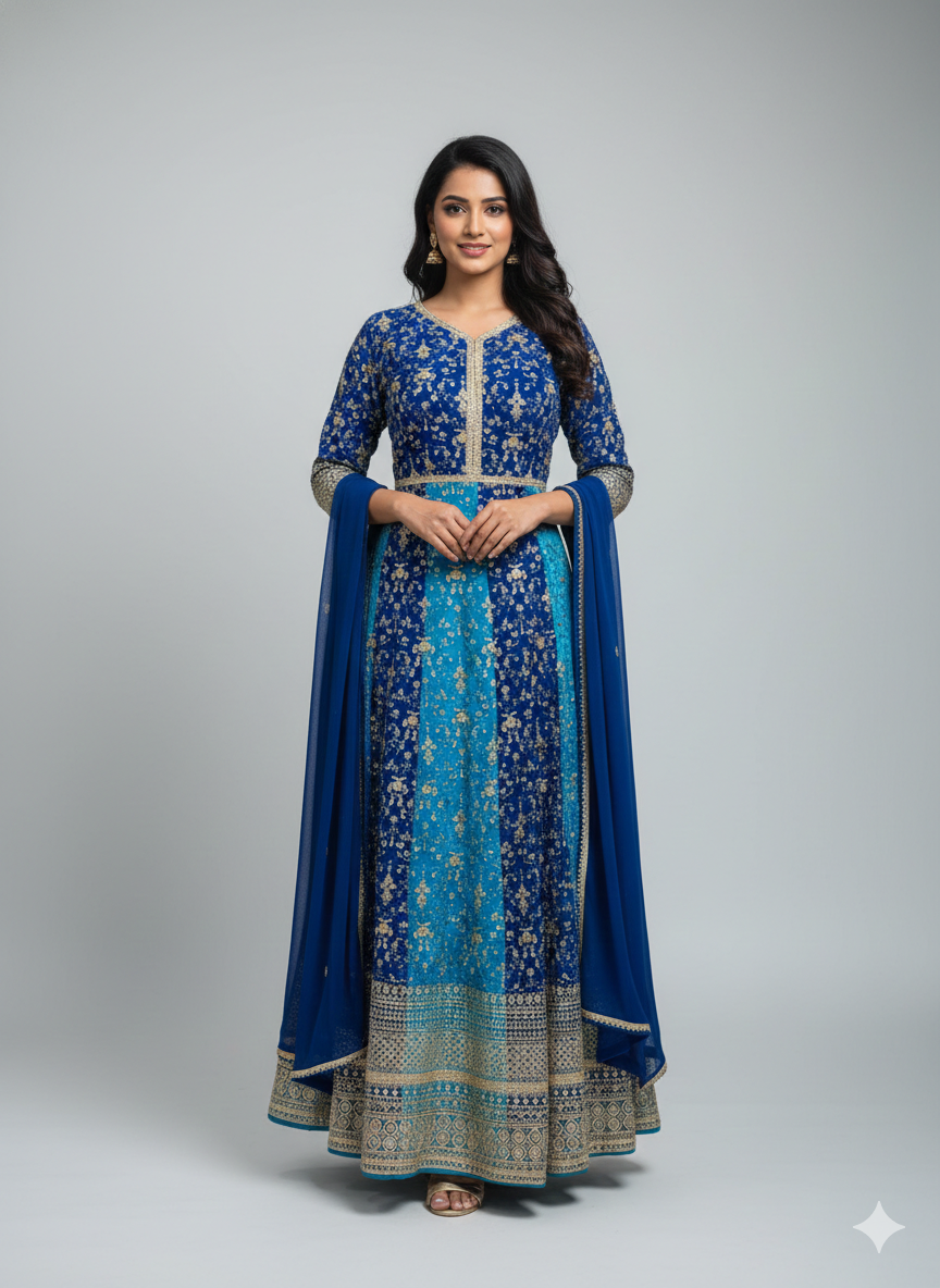 Shaded Blue Georgette Anarkali with Dupatta