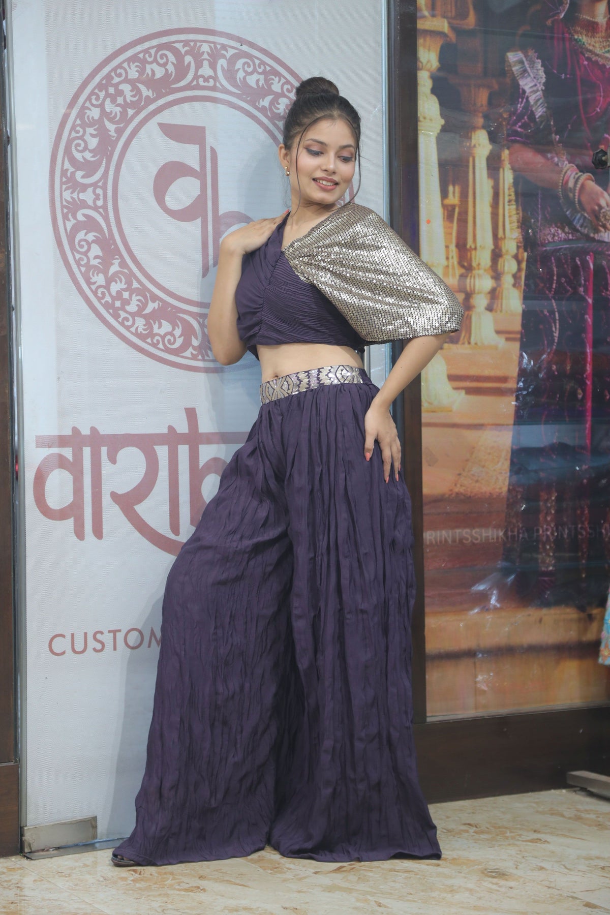 Blue Premium Elegant Crop Top With Palazzo For Women