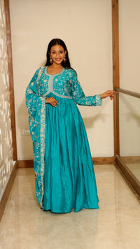 Sea Green Premium Chinnon Kurta Set For Women