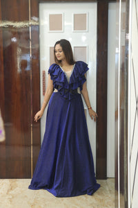 Blue Premium Crepe Cocktail Gown For Women