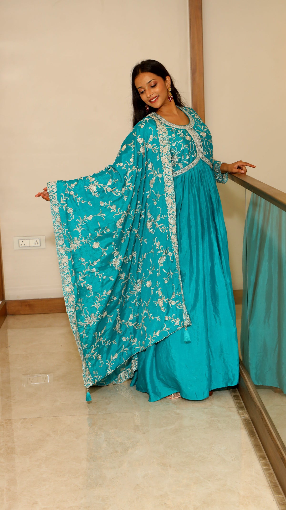 Sea Green Premium Chinnon Kurta Set For Women